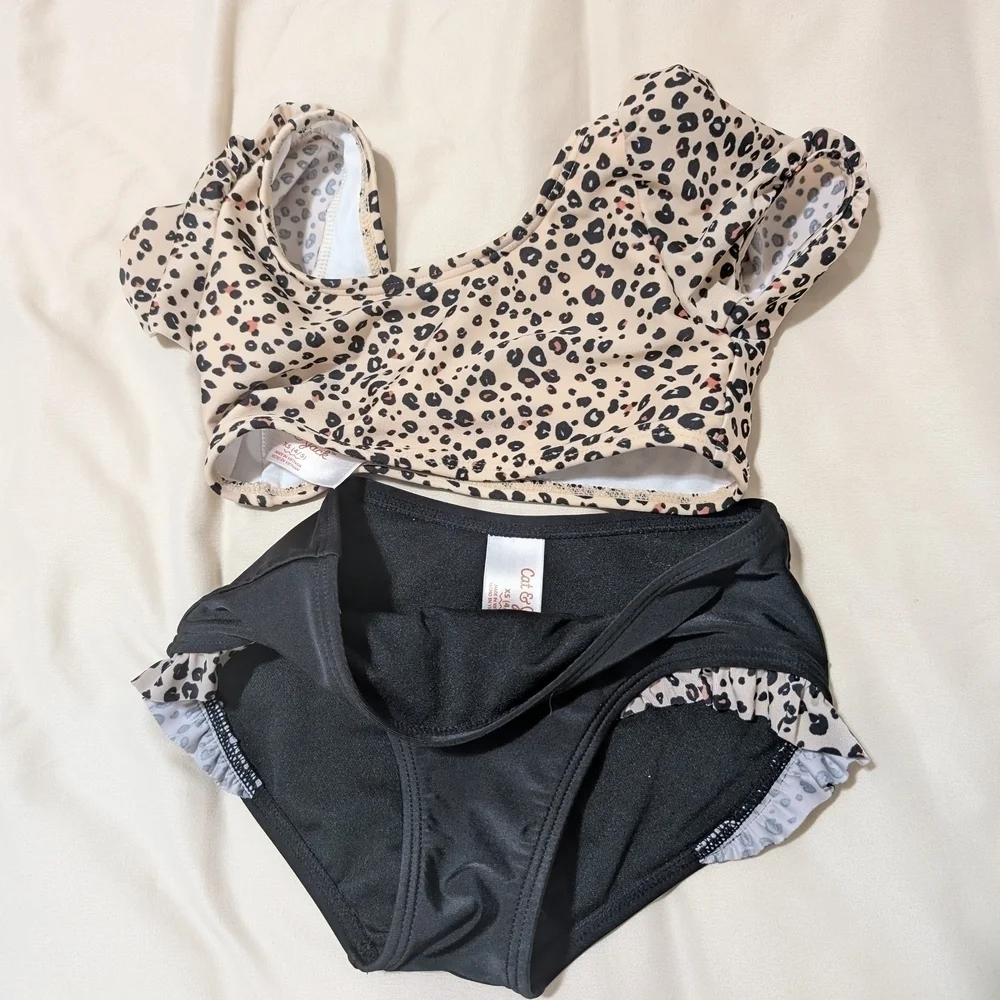 Cat & Jack Tan and Black Leopard Bikini Girl Size 4/5
